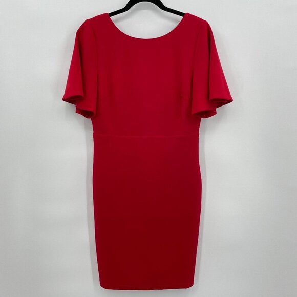 LULUS Red Short Flutter Sleeve Low Cut V Back Bodycon Mini Dress Size M